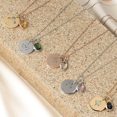 Miniatura 5 de Personalization Lab Regalos de cumpleaños para mujer, collar con nombre personalizado, collar de piedra natal para mujer