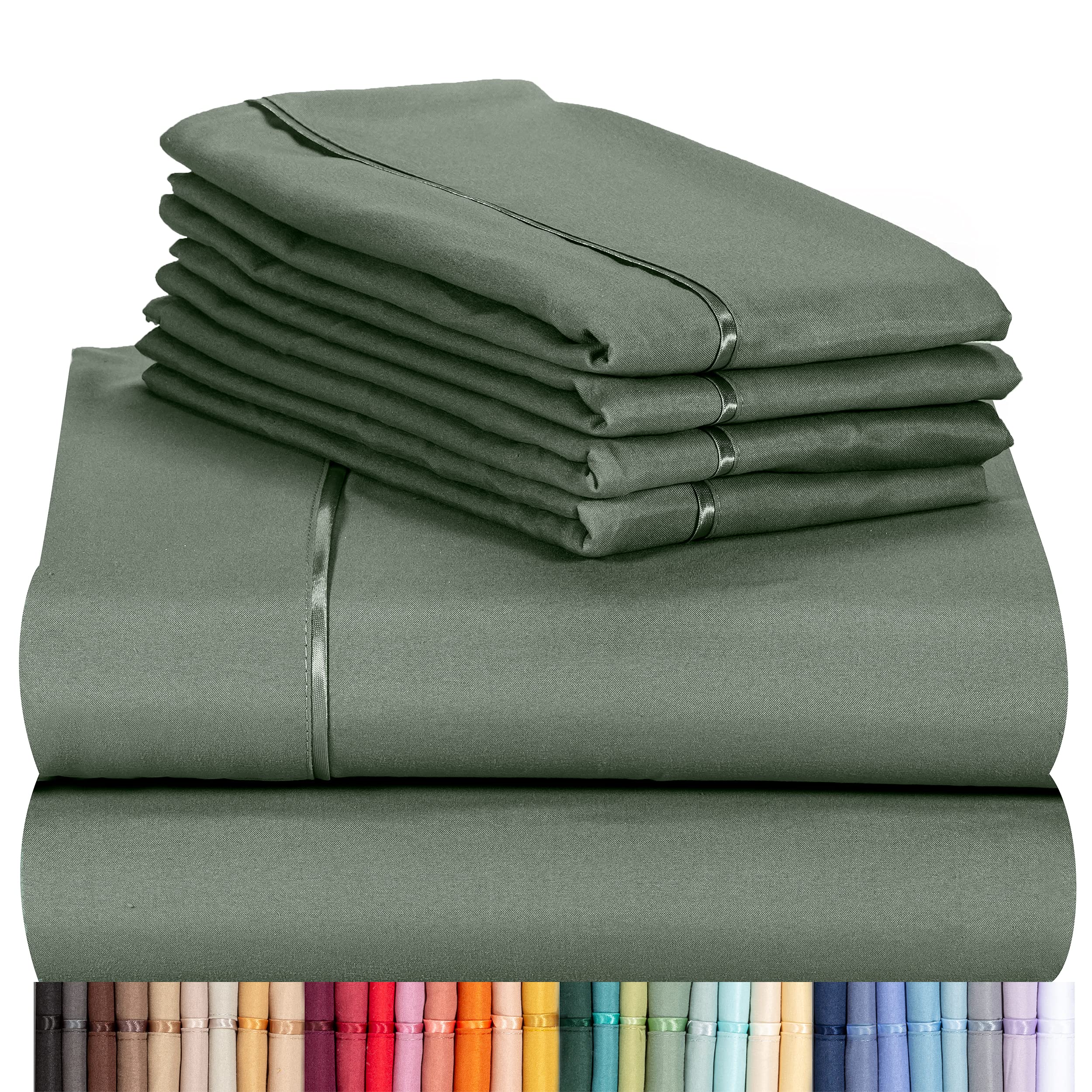 LuxClub 6 PC Full Sheet Set, Rayon Made from Bamboo Bed Sheets, Deep Pockets 18" Eco Friendly Wrinkle Free Cooling Bed Sheets Machine Washable Hotel Bedding Silky Soft - Tree Moss Green Full