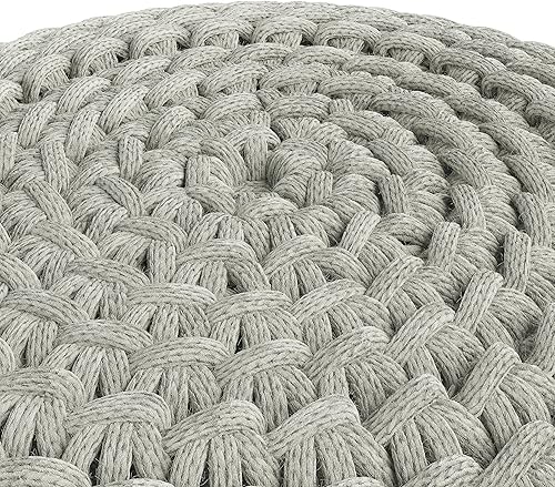 Miniatura 5 de SIMPLIHOME Nisi - Puf redondo de punto para exterior/interior en poliéster PET reciclado gris claro para sala de estar, dormitorio y habitación de