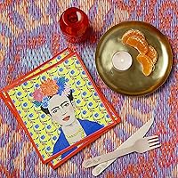 Vista 5 de Talking Tables 20 servilletas de papel con estampado Frida Kahlo de color amarillo Fiesta mexicana, estilo bohemio, cumpleaños al aire libre