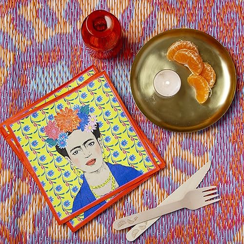 Miniatura 5 de Talking Tables 20 servilletas de papel con estampado Frida Kahlo de color amarillo  Fiesta mexicana, estilo bohemio, cumpleaños al aire libre,