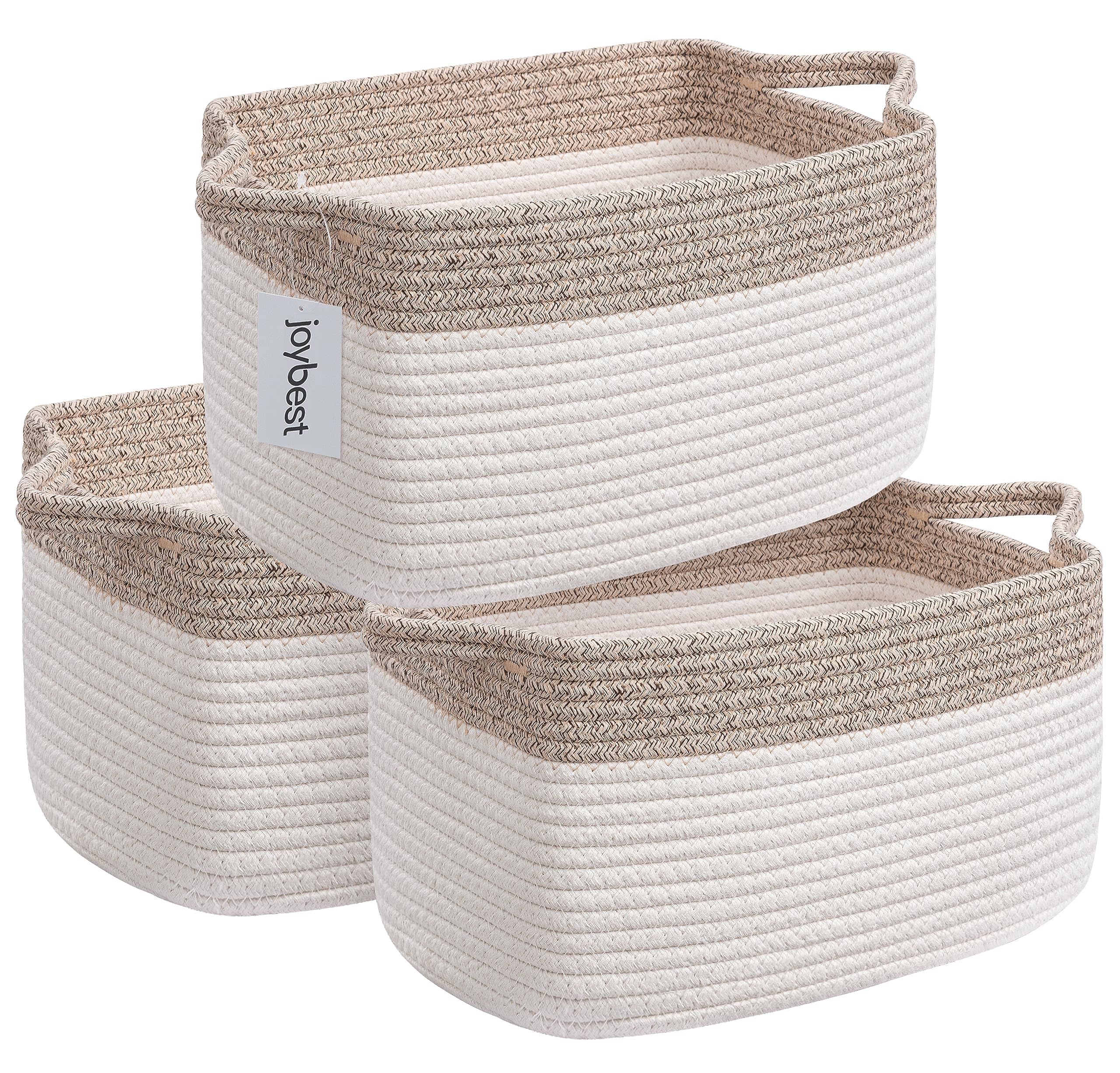 joybestStorage Baskets for Shelves, Cotton Woven Baskets for Toys Organizing, Rope Baskets with Handles for Nursery, Living Room, Bedroom, Bathroom