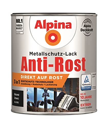 Alpina Metallschutzlack Anti-Rost Schwarz 750ml glänzend