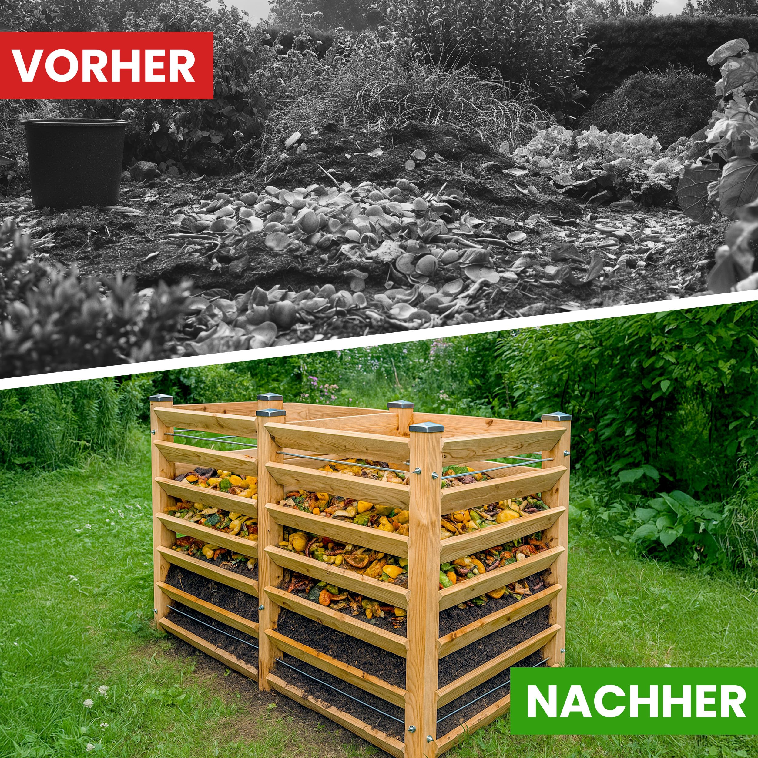 Moderner Komposter Duo ca. 80x153 cm Höhe 100 cm aus Lärchenholz Massivholz Steckkomposter Kompostsilo Holz Stecksystem