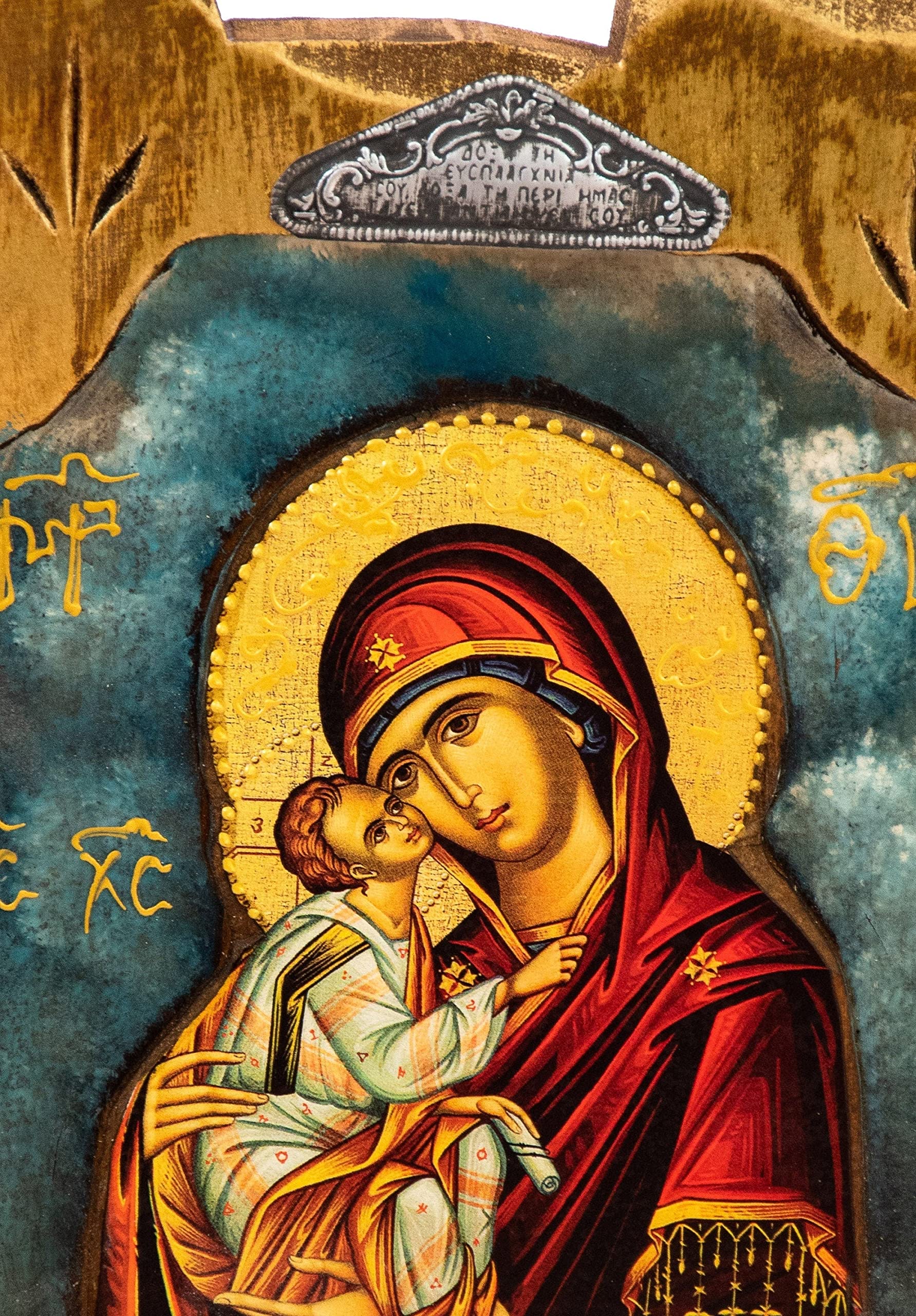 Icône Orthodoxe Theotokos Vierge Marie Panagia - Icône Grecque Byzantine Fait Main Sur Bois