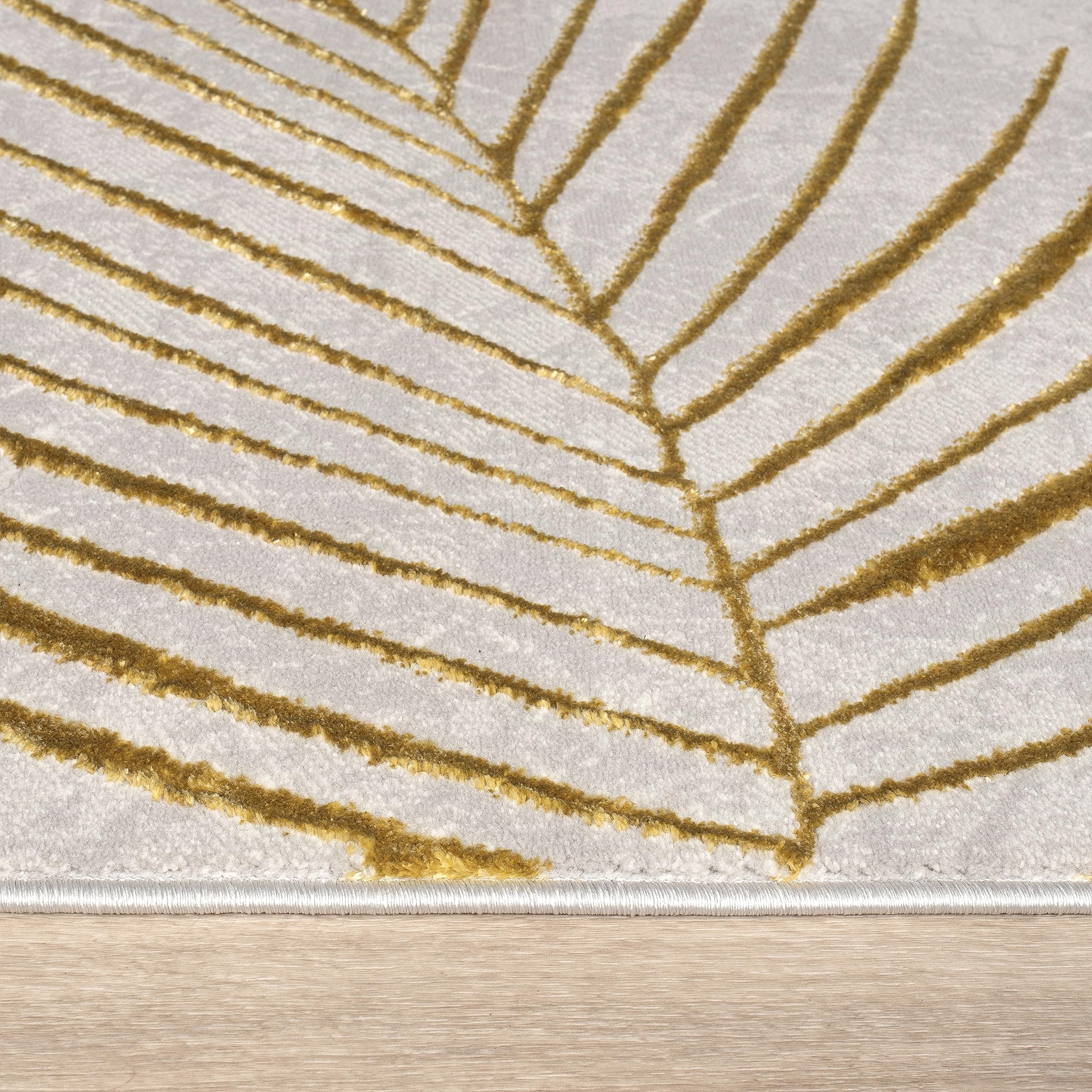 Paco Home Teppich Wohnzimmer Schlafzimmer Moderner Kurzflor glänzendes Palmen-Muster Florales Design Geometrisch Hoch-Tief-Effekt 3D, Grösse:160x230 cm, Farbe:Gold