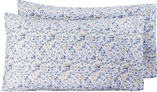 Amazon Basics Microfiber Pillowcases, Blue Floral  Set of Two