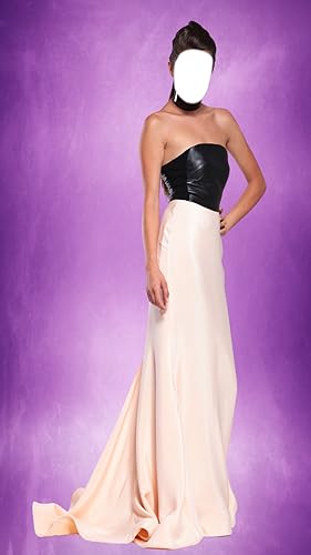 Montagem da foto do vestido longo da mulher