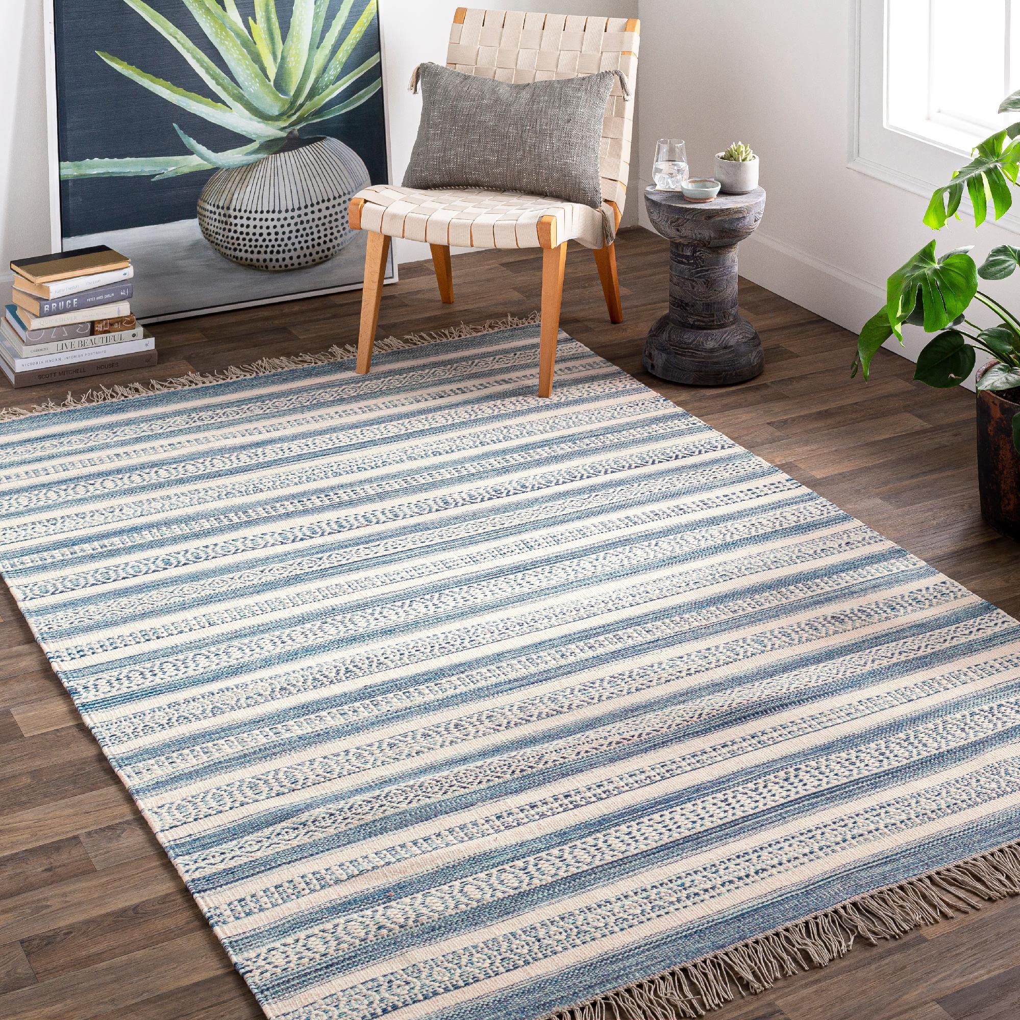 Mark&Day Wool Rugs, 4x6 Bedford Cottage Navy Area Rug, Blue Beige Carpet for Living Room, Bedroom or Kitchen (4' x 6')