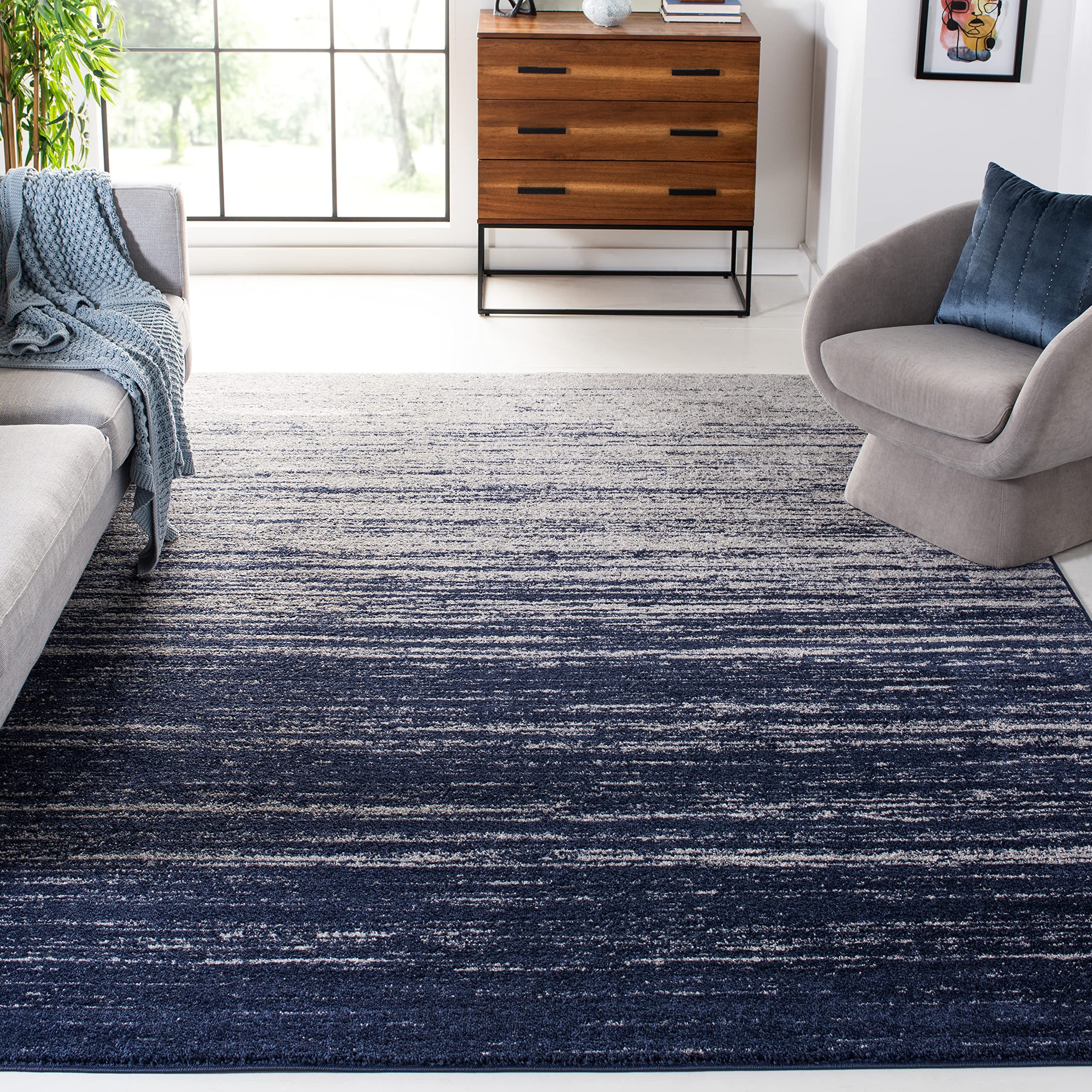 SAFAVIEH Adirondack Collection Area Rug - 10' Square, Navy & Grey, Modern Ombre Design, Non Shedding & Easy to Clean, Ideal for Living Room, Bedroom,