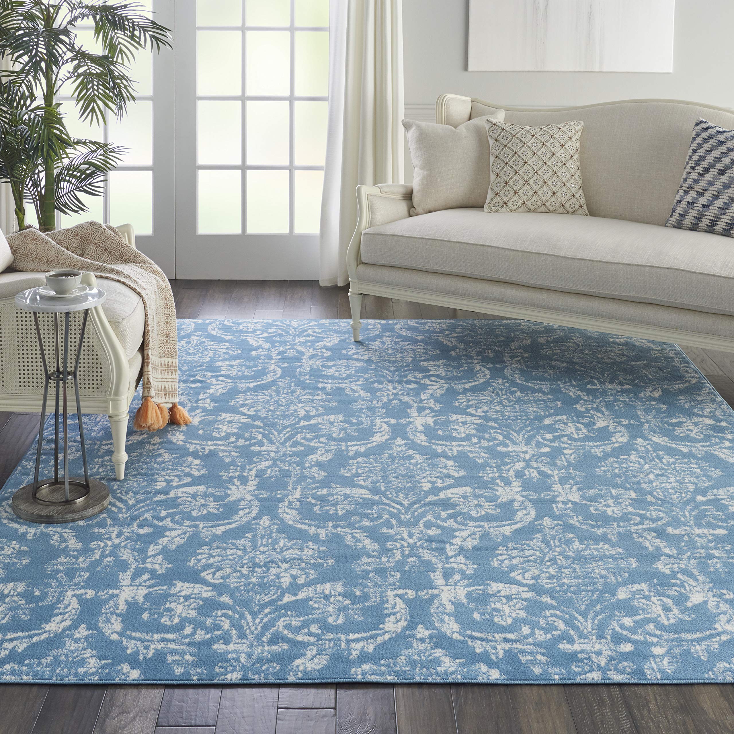 Nourison Jubilant Damask Blue 7'10" x 9'10" Area Rug, Easy Cleaning, Non Shedding, Bed Room, Living Room, Dining Room, Kitchen (8x10)