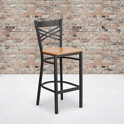 Vista 12 de Flash Furniture HERCULES Series Black ''X'' Back Metal Restaurant Barstool - Asiento de vinilo negro Asiento de vinilo negro/marco de metal