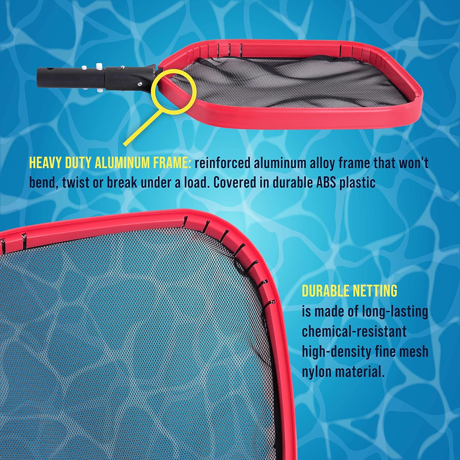 U.S. Pool Supply Professional Heavy Duty Large Swimming Pool Leaf Skimmer Net - Strong Reinforced Aluminum Frame for Faster Cleaning & Easier Debris Pickup and Removal - Clean Pools, Spas, Ponds - Image 4