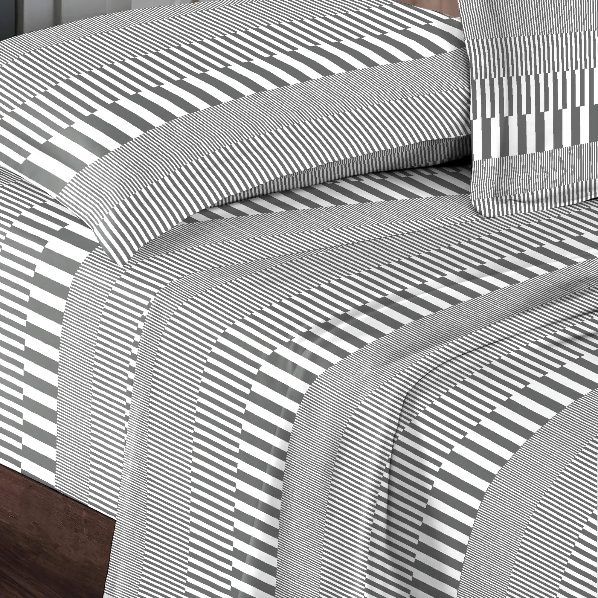 PizunaPure Combed Cotton Full Bed Sheet Set Grey Cascade Strip, 400 Thread Count Cozy Luxury 100% Long Staple Cotton Sateen Weave Printed Bedsheets (1 Flat Sheet, 1 Fitted Sheet, 2 Pillowcases)