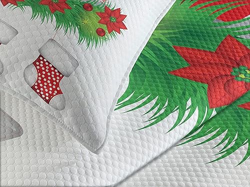 Miniatura 3 de Ambesonne Colcha de Navidad, medias colgantes para ilustración de muérdago de Papá Noel, Feliz Navidad para todos, juego de colcha decorativa