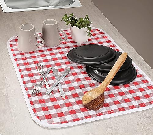 Juego de 2 alfombrillas de secado de platos de 16 x 18 pulgadas a cuadros clásicos de búfalo, rojo, tapete de secado de platos, tapete de secado a Juego de 2 alfombrillas de secado de platos de 16 x 18 pulgadas a cuadros clásicos de búfalo, rojo, tapete de secado de platos, tapete de secado a