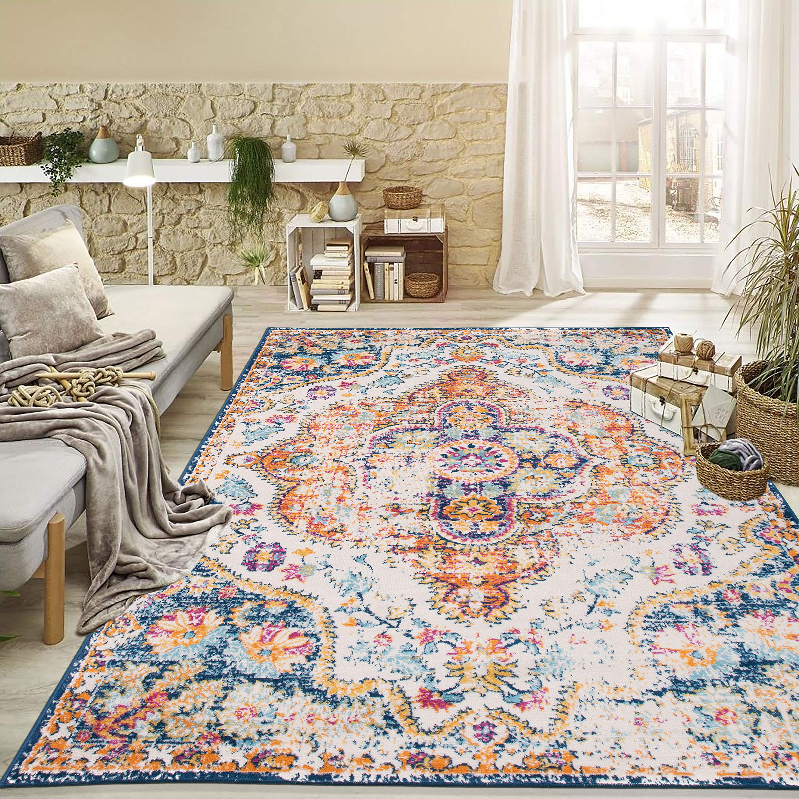 Vintage Distressed Bohemian Area Rug 3'3" x 5' Multi