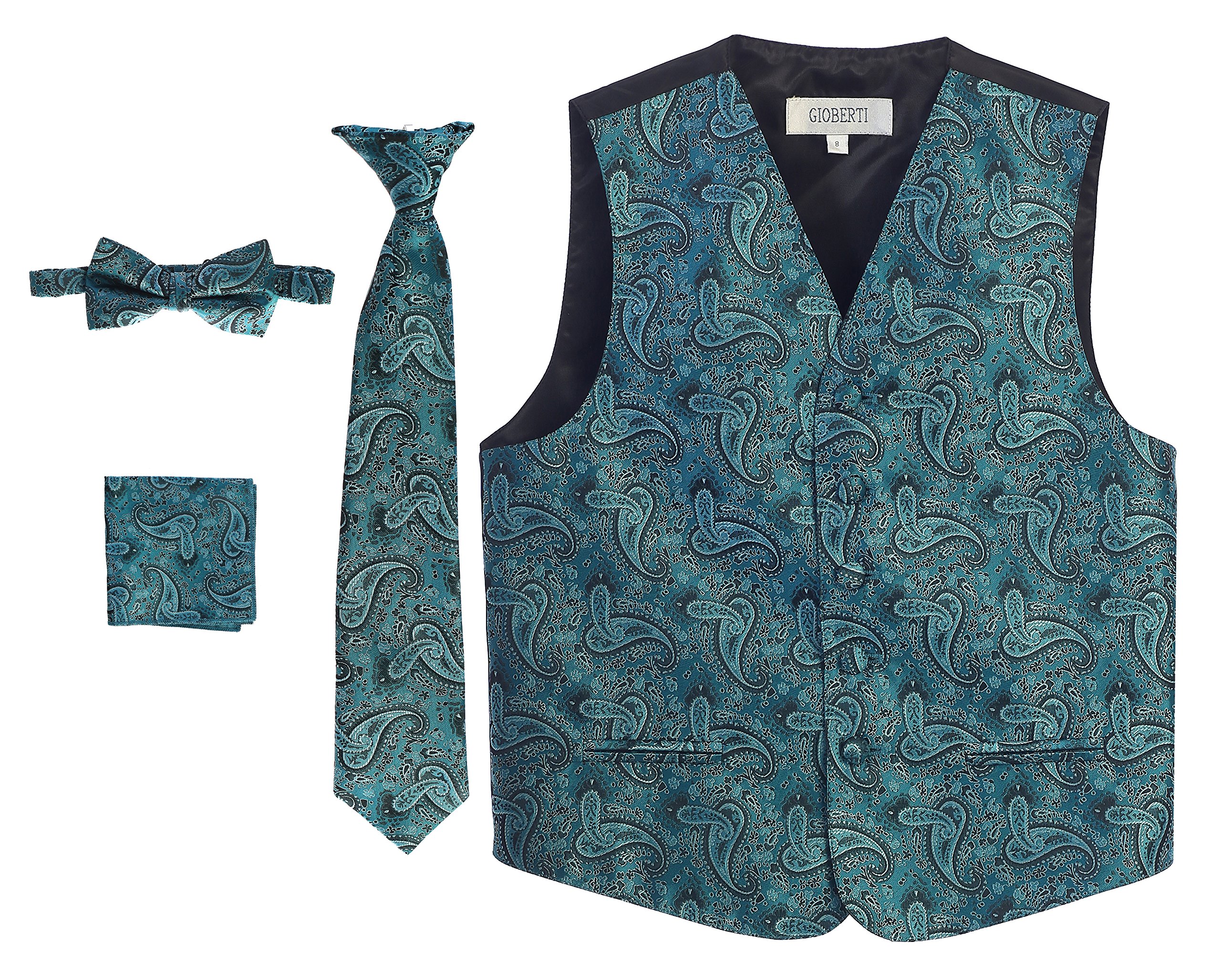 Gioberti Kids and Boys 4pc Paisley Vest Set - Vest, Bowtie, Tie, Pocket Square