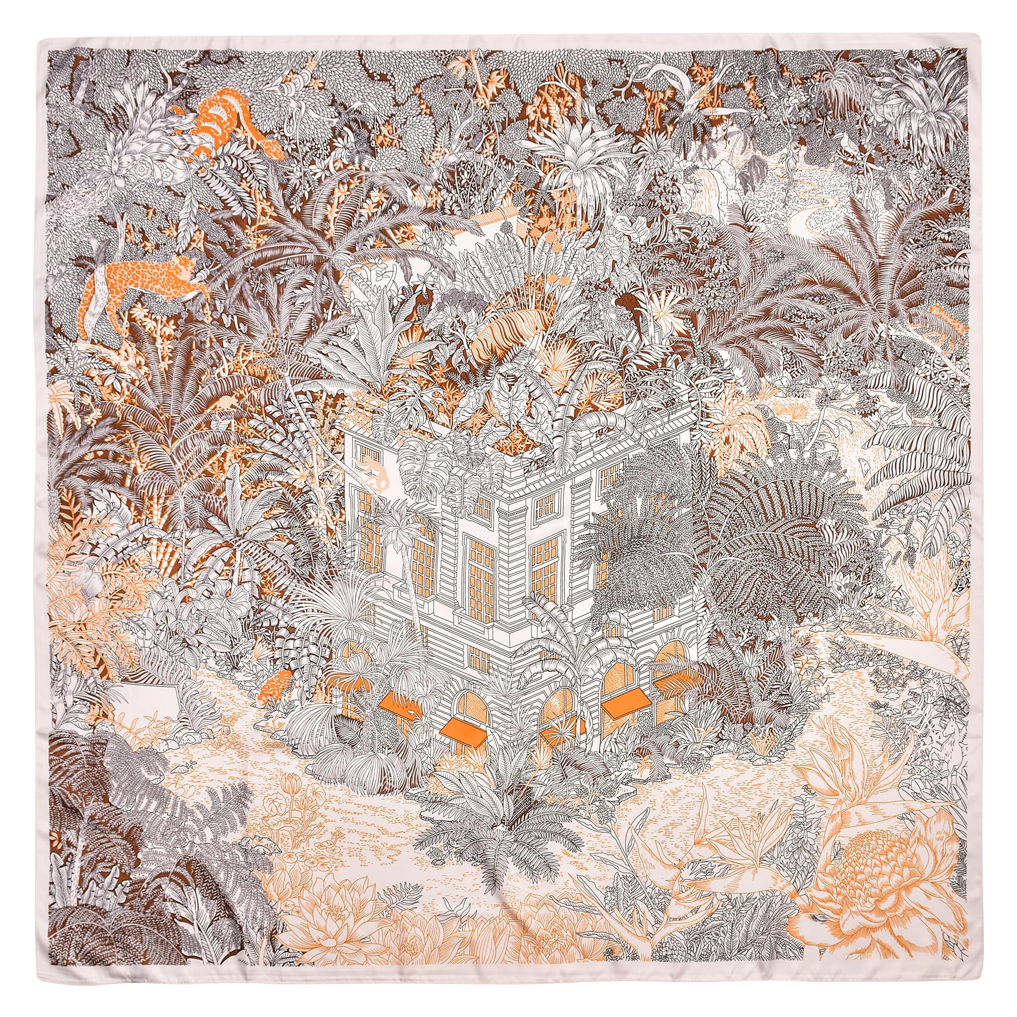53” Large Head Scarf for Women - Silk Satin Scarf for Hair Wrapping at Night Bandana Square Scarf for Sleeping, Flower D, 53 IN