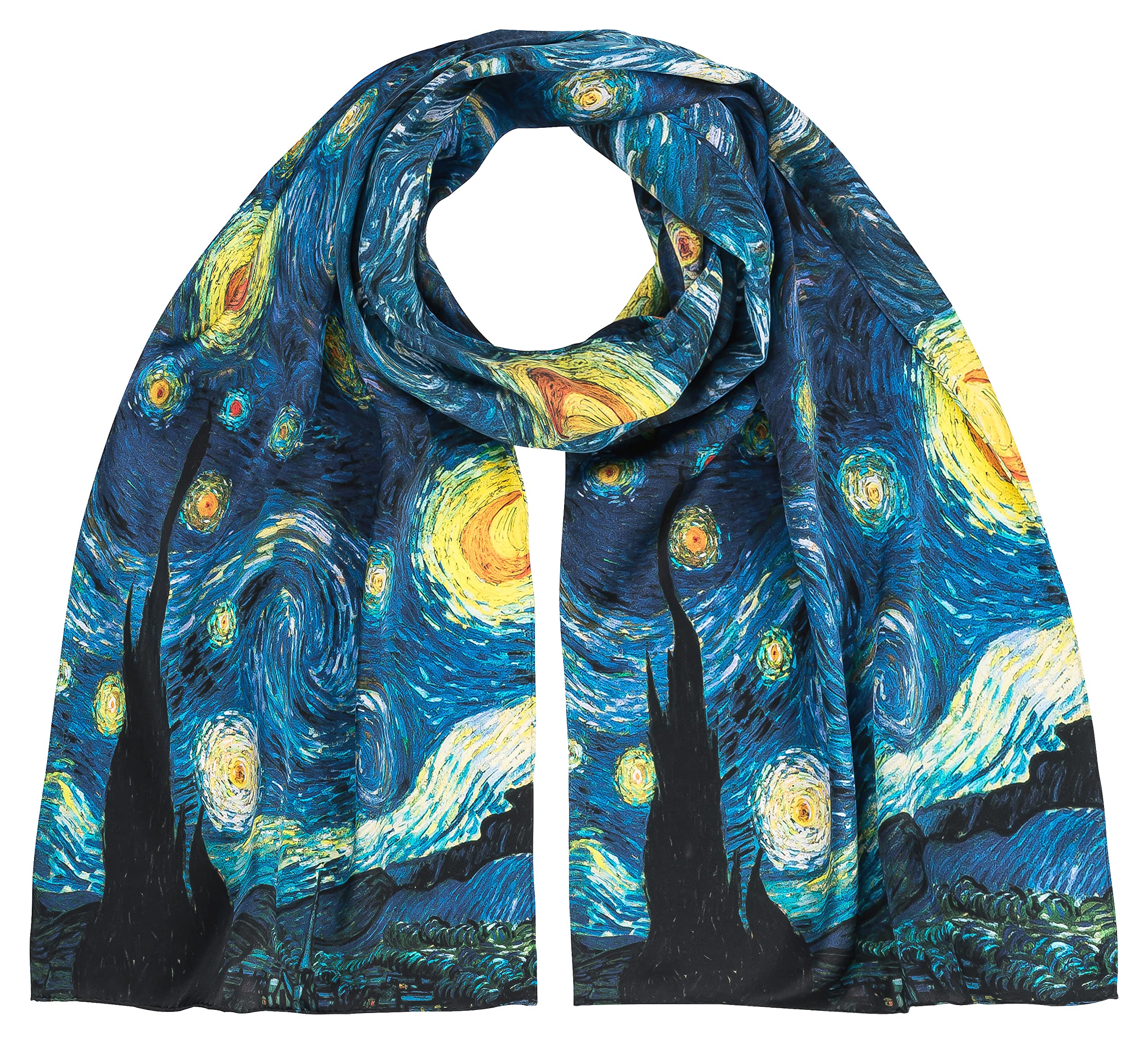 VON LILIENFELD Scarf Silk Satin Women Long Motif Lightweight Precious Processing Vincent van Gogh Starry Night 172 x 42