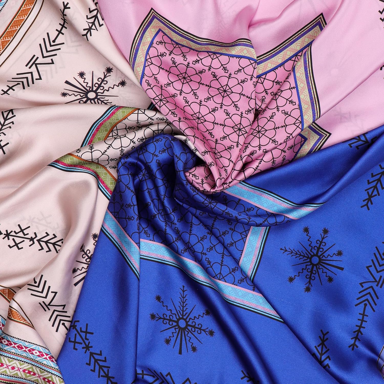 Luxury 100% Silk Scarf for Women – Elegant Folk-Inspired Pattern, Soft & Lightweight, 35" Square, Gift for Her - Image 7