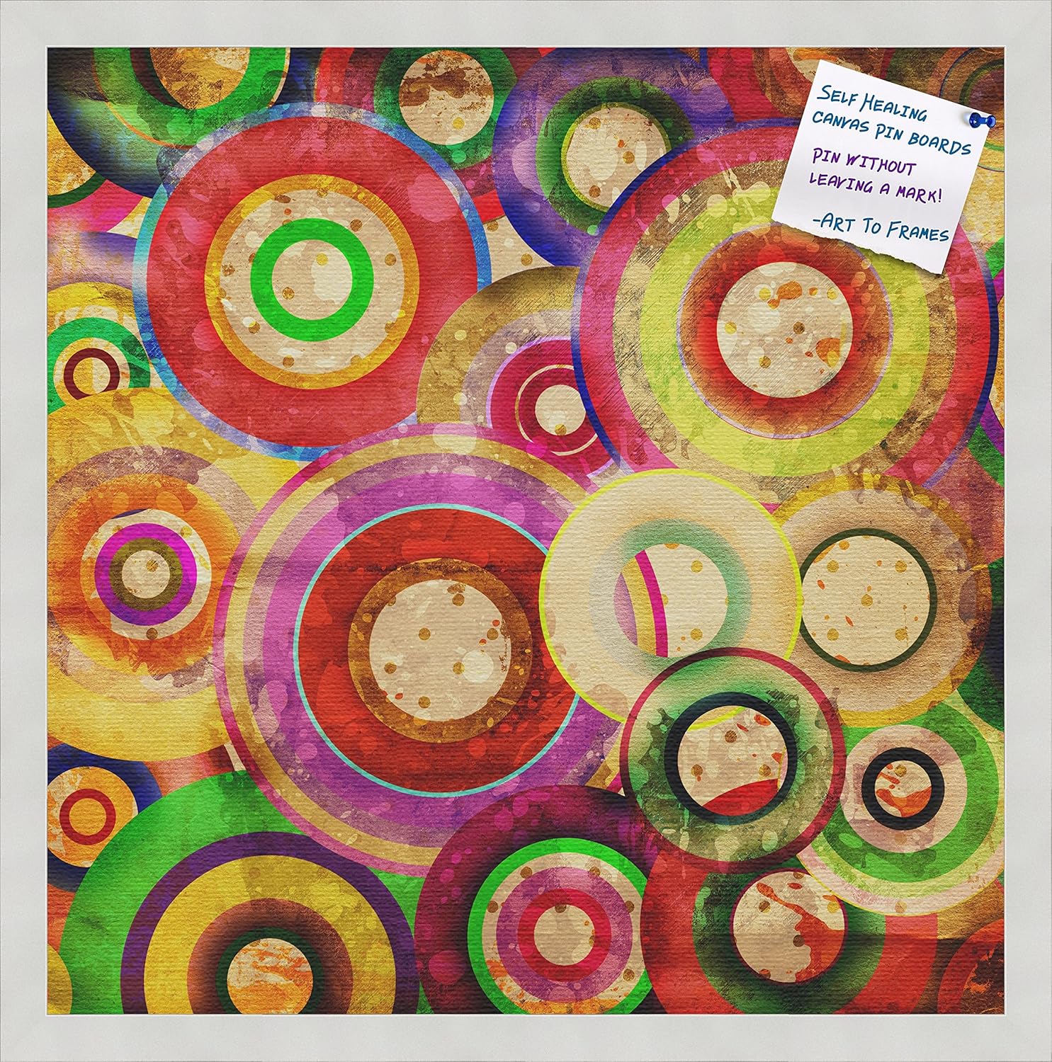 PinPix decorative pin cork bulletin board made from self-healing canvas, Psychedelic Retina Disc printed at 20x20 Inches and framed in Satin White Frame(WOM59504)