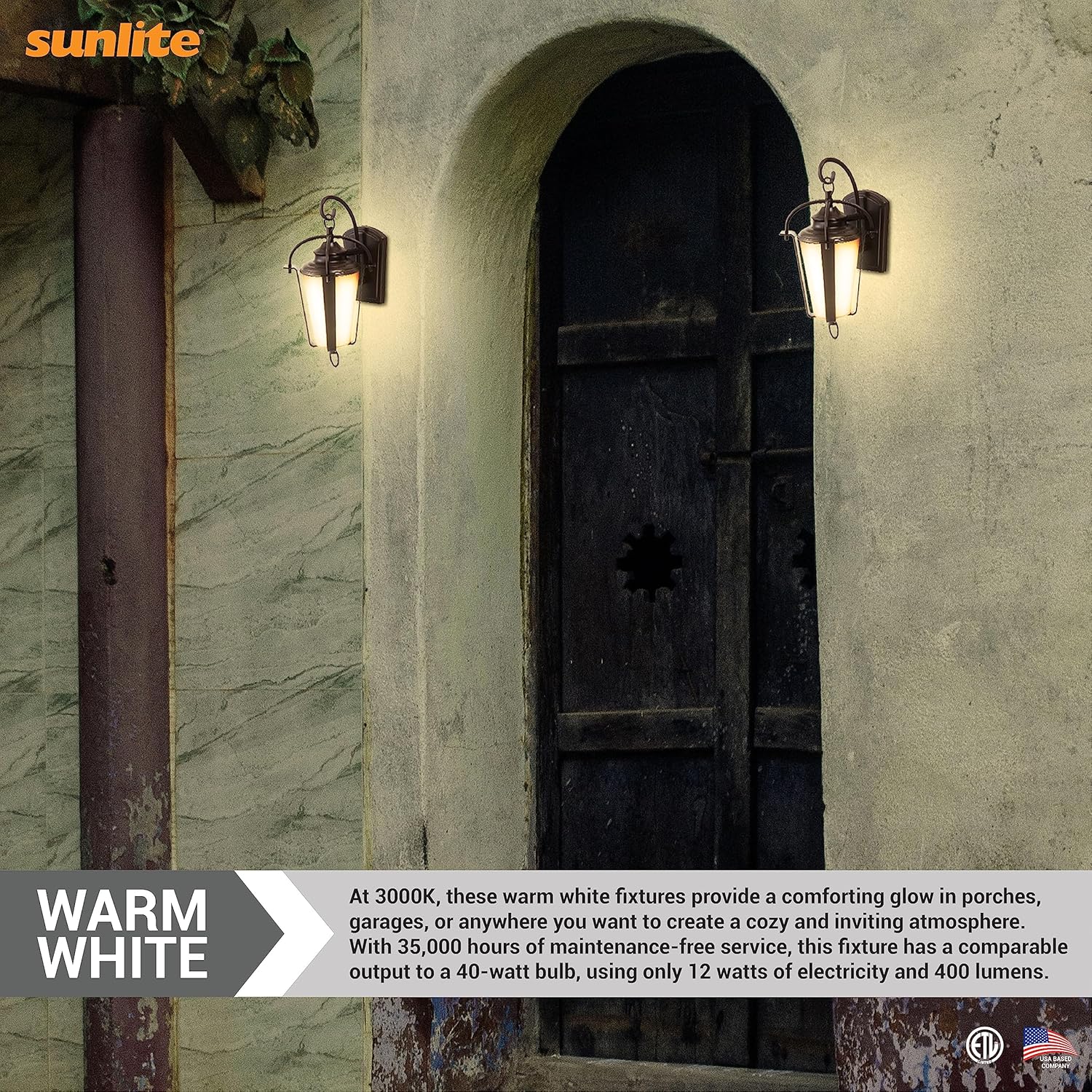 Sunlite 49025 LED 6” Outdoor Lantern Wall Mounted Light Fixture, 12 Watts (40W=), 400 Lumens, 3000K Warm White, 120 Volts, ETL Listed, Copper Bronze Finish, for Residential & Commercial Use