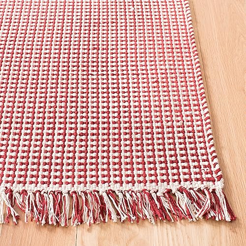 Miniatura 3 de SAFAVIEH Colección Montauk - Alfombra de área de 5 x 8 pies, color marfil y rojo, hecha a mano, tejido plano, bohemio, con borlas de algodón, ideal