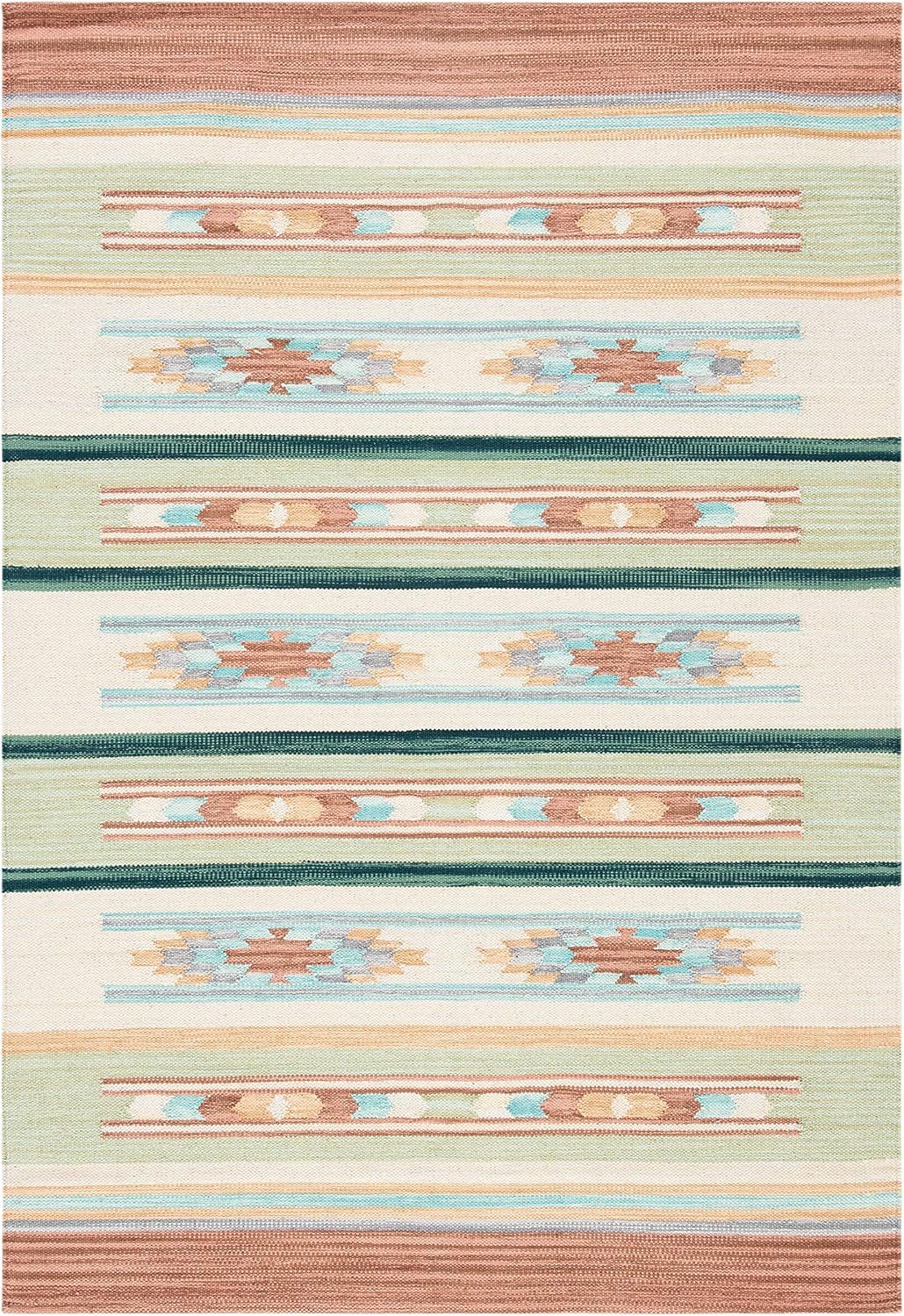 SAFAVIEH Cotton Kilim Collection Accent Rug - 4' x 6', Brown & Ivory, Handmade Southwestern Boho Tribal Cotton, Ideal for High Traffic Areas in Entryway, Living Room, Bedroom (KLC301T)