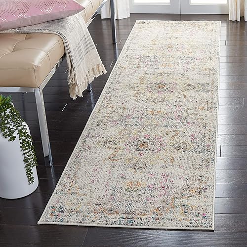 SAFAVIEH Madison Collection 2'2" x 20' Grey/Gold MAD473F Boho Chic Medallion Distressed Non-Shedding Living Room Dining Entryway Foyer Hallway Runner Rug