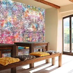Simil Piedra Interior murimage Papel Pintado Muro de Piedra 366 x 254 cm Incluyendo Pegamento Cuarto de los Niños Graffiti Art grafiti arte grunge arcoiris colorido Fotomurales