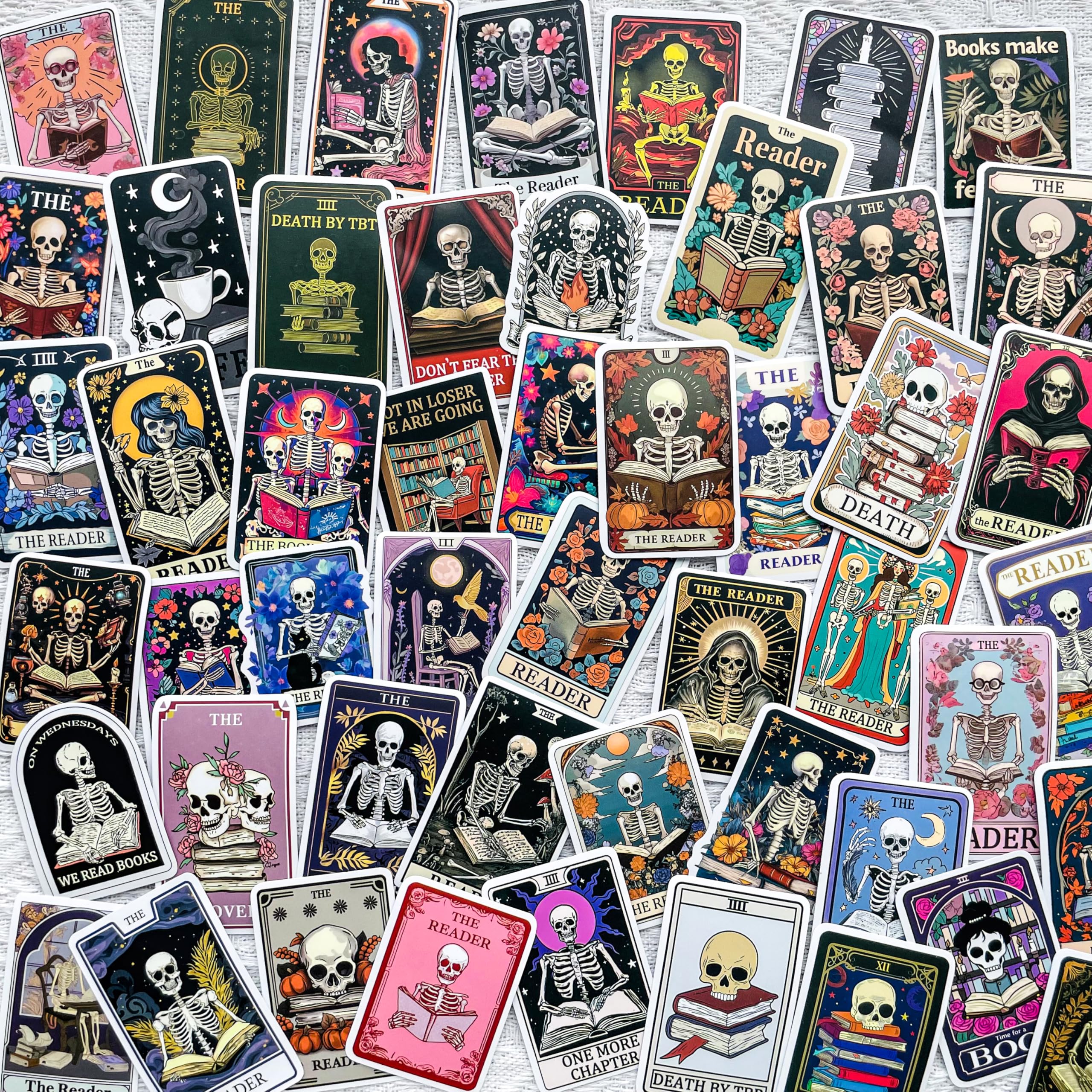50 PCS Gothic Skeleton Tarot Dark Academia Stickers – Book Lovers Aesthetic Decals for Scrapbooking, Journaling, Laptop, Water Bottle, Vintage Dark
