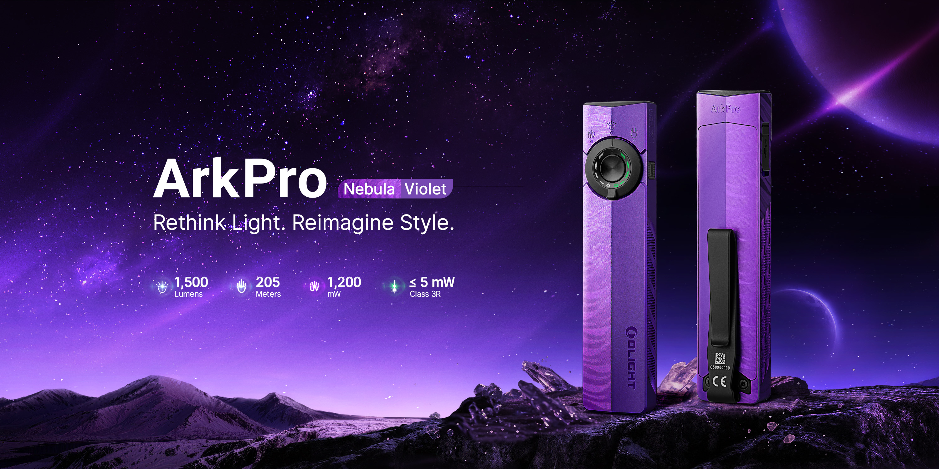 Image of OLIGHT ArkPro EDC Flat Flashlight Rechargeable, Pocket Light, Nebula Violet | Green Beam, White LED, UV Flashlight, 1500 Lumens Flash Light, USB-C Magnetic, Camping Lights, Emergency Work Outdoor Home