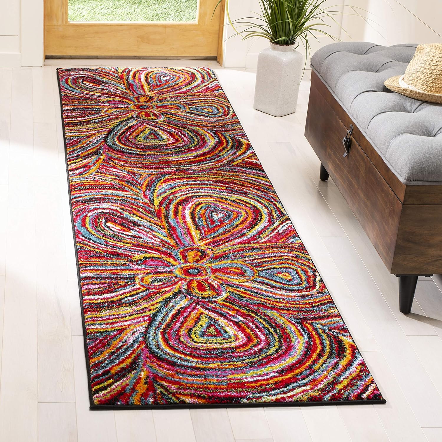 SAFAVIEH Aruba Collection Runner Rug - 2'3" x 8', Multi, Boho Abstract Flower Design, Non-Shedding & Easy Care, Ideal for High Traffic Areas in Living Room, Bedroom (ARB503M)