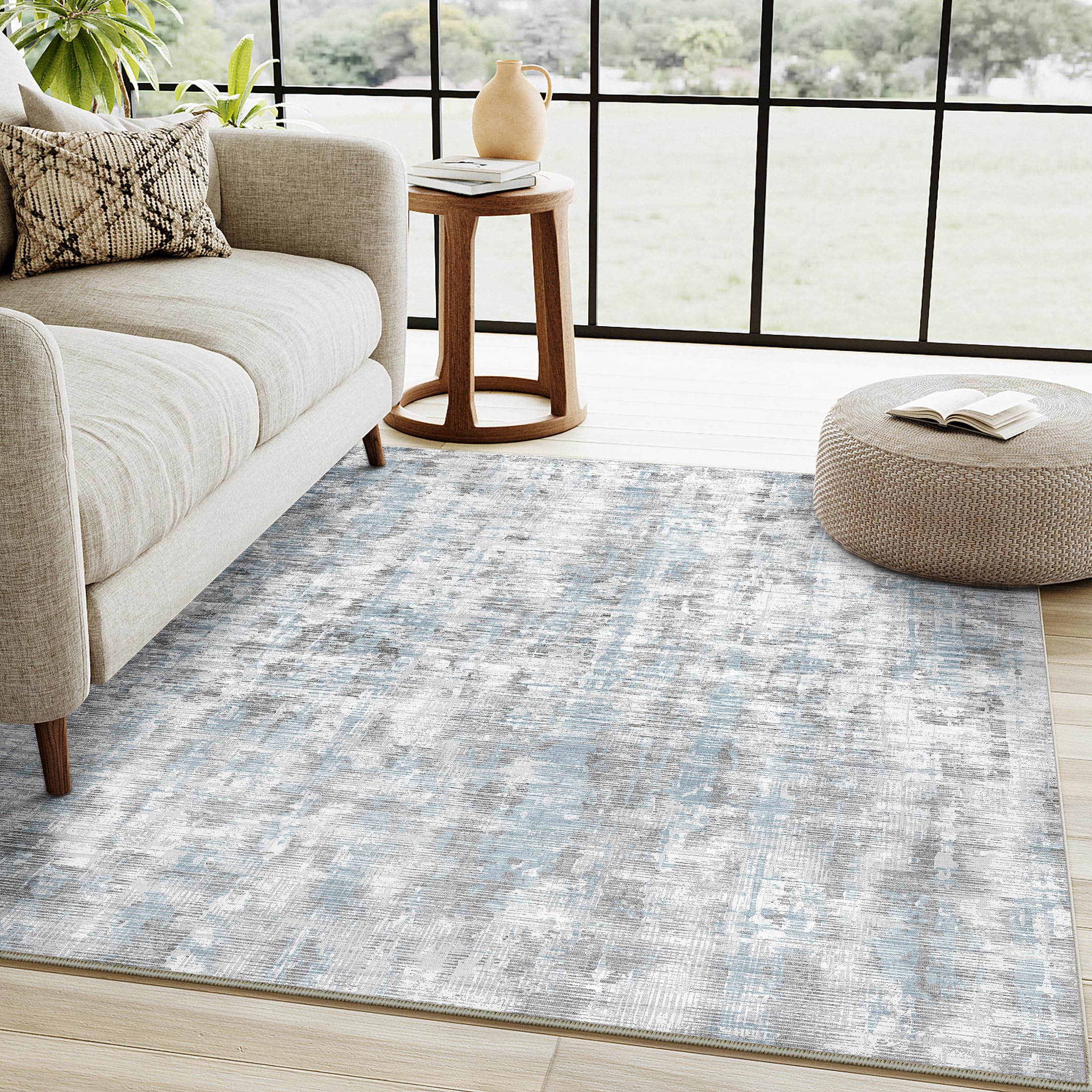 PureCozy Rugs Living Room Blue and Grey Area Rug 80x150cm Bedroom Washable Non Slip Large Boho Abstract Neutral Carpet Lounge Dining Room Office Low Pile Soft Carpets — image 1