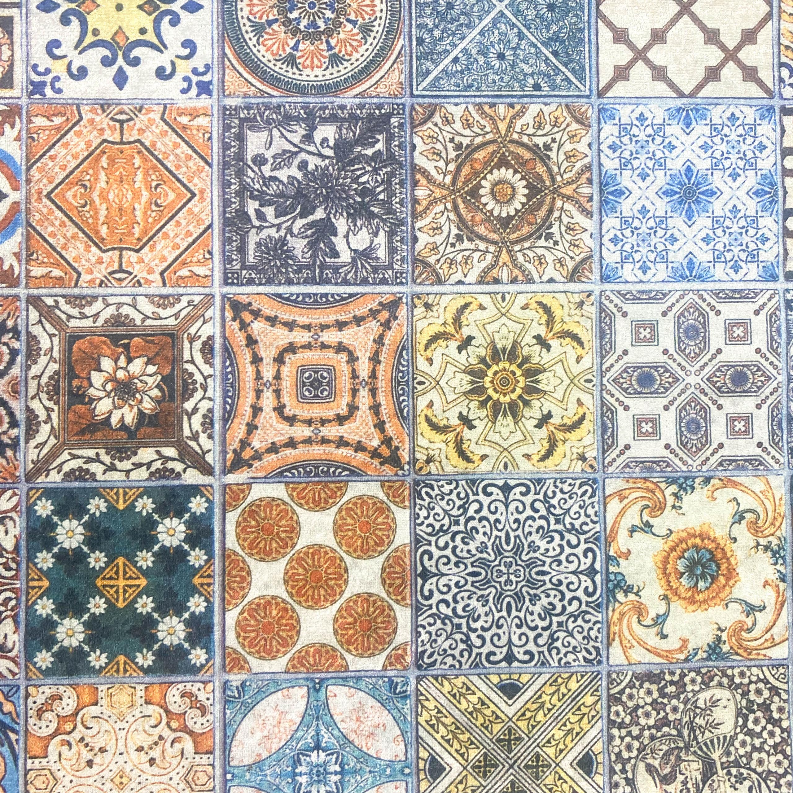 CARPETIA chodnik kuchenny, mata kuchenna, dywanik kuchenny, imitacja płytek, nowoczesny design, antypoślizgowy i nadaje się do prania, wymiary: 67 x 180 cm