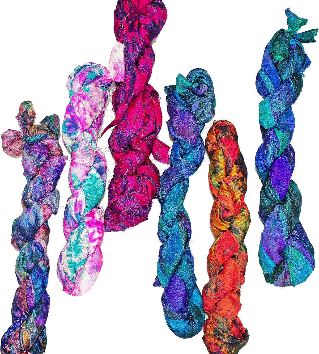 Knitsilk Assorted Sari Silk Ribbon Yarn Pack of 3 | Recycled Silk Ribbons for Knitting, Crochet, and Jewelry Making | Soft and Sustainable Handmade ( 25 yards,100 gm)