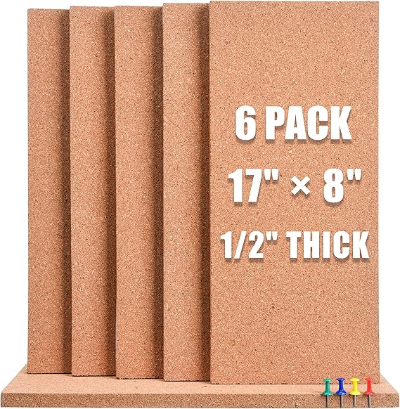 SUNGIFT Cork Bulletin Board 1/2" Thick Cork Boards 6 Pack Frameless Cork Tiles, 17