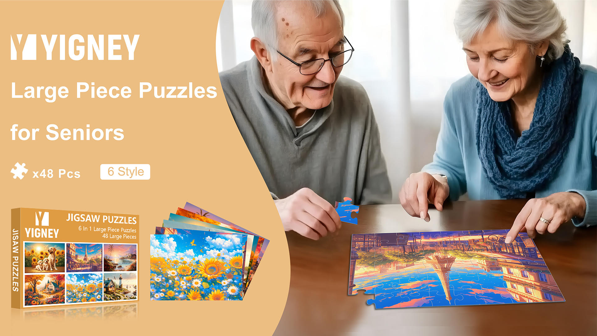Amazon.com: Yigney 6 Pack 48 Large Piece Jigsaw Puzzles for
