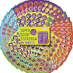 HORIECHALY Smelly Stickers Scratch and Sniff for Kids, Scented Stickers 48 Sheets 746 PCS 16 Different Scents, Sensory Fun Positive Reward for Classroom Engagement and Creative Play