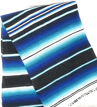 Large Serape Mexican Blanket Authentic Sarape Blanket Zarape Pick Your Color Blue Combo, 84 X 60"