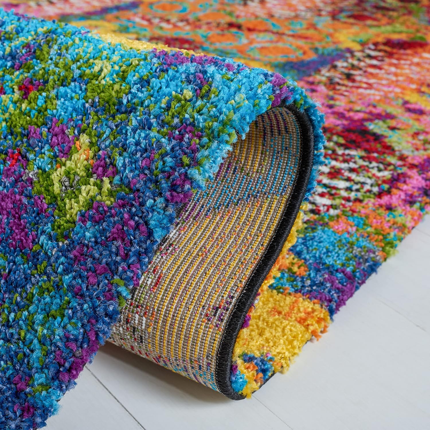 SAFAVIEH Fiesta Shag Collection Runner Rug - 2'3" x 8', Turquoise & Multi, Modern Design, Non-Shedding & Easy Care, 0.5-inch Thick Ideal for High Traffic Areas in Living Room, Bedroom (FSG369K)