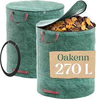 2x 270 L Gartenabfallsäcke mit Deckel - Für Grünschnitt, Laub & Rasen - Mit Griffen - Extra Reißfest - Gewebe 150 g/m² - Wiederverwendbare Große Gartensäcke - SJC272