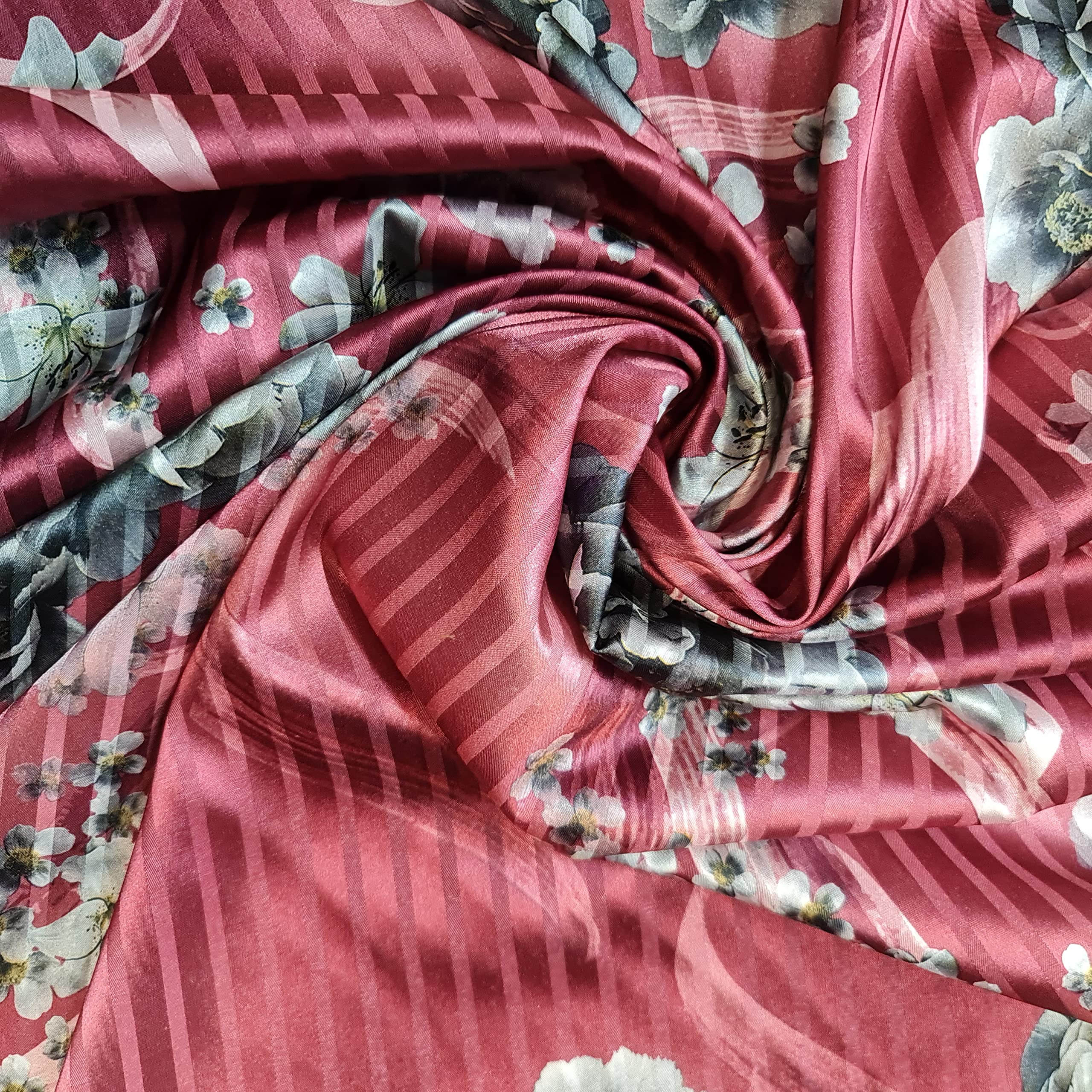 58"/150cm Wide Plain Poly Silk Satin Fabric (Available in 20+ Colours & Various Lengths) (Burgundy Floral, 1 Meter (PRE Cut)) — image 1