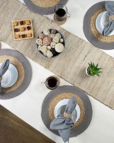 Miniatura 4 de Chardin home Mantel redondo Verona tejido de yute y algodón trenzado (juego de 4), tamaño redondo de 15 pulgadas, color yute natural con borde gris