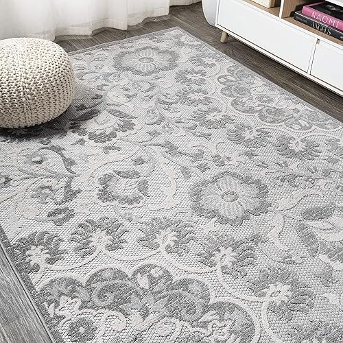 JONATHAN Y AMC104A-8 Modern Medallion High-Low Area Rug Indoor Outdoor Kitchen Living Room Backyard, 8 X 10, Light Gray/Ivory