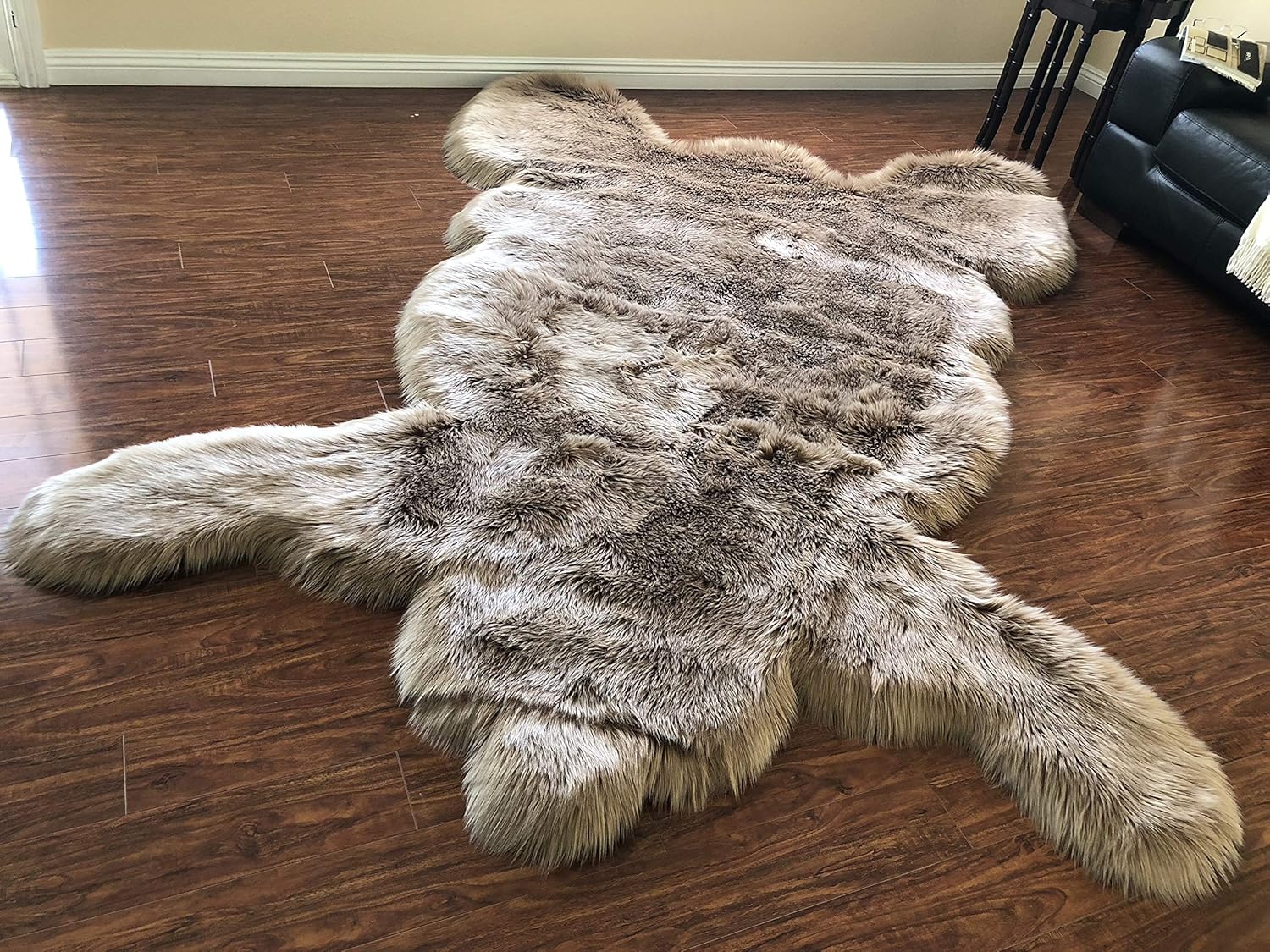 LAMBZY Faux Sheepskin Hypoallergenic,Super Soft Faux Bear Skin Silky Shag Rug (2'x3', Brown)