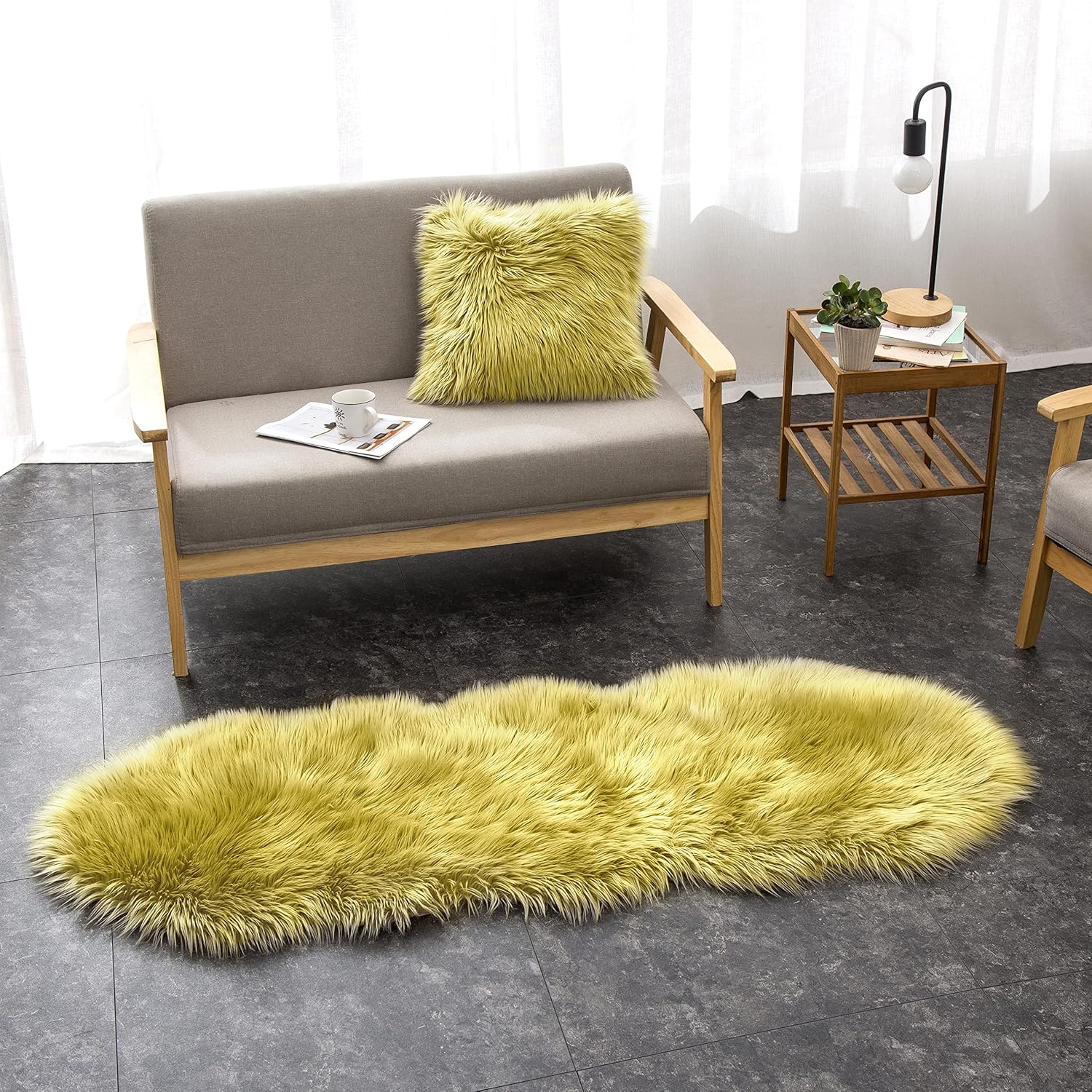 Tappeto In Peluche Finto Pelo 45cm Rotondo - Pelliccia Sintetica Lavabile Per Salotto O Letto