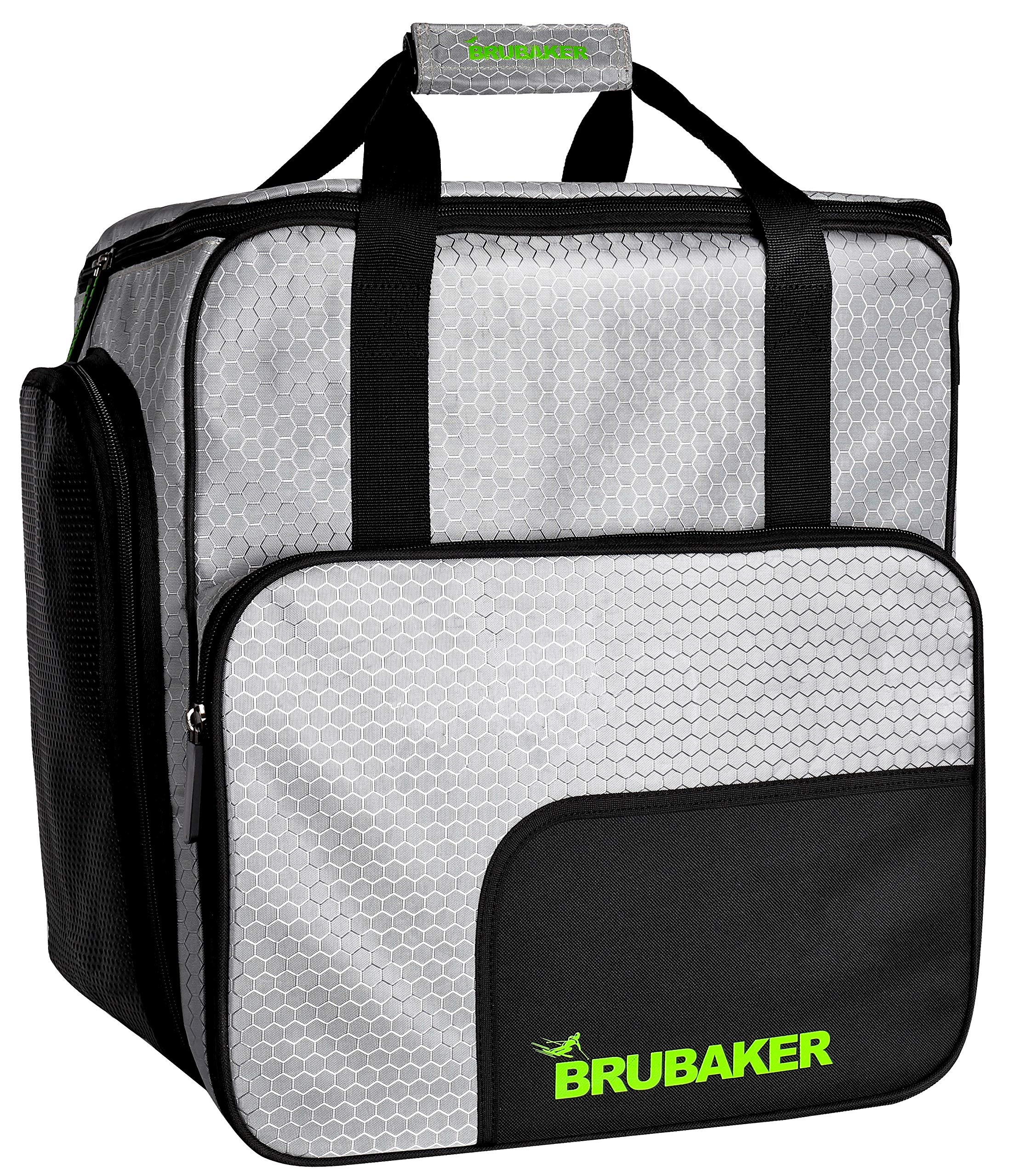 BRUBAKER Set de Ski CarverTec Pro Housse à Skis Sac à Chaussures de Ski pour 1 Paire de Skis Bâtons Chaussures Casque Argenté Vert