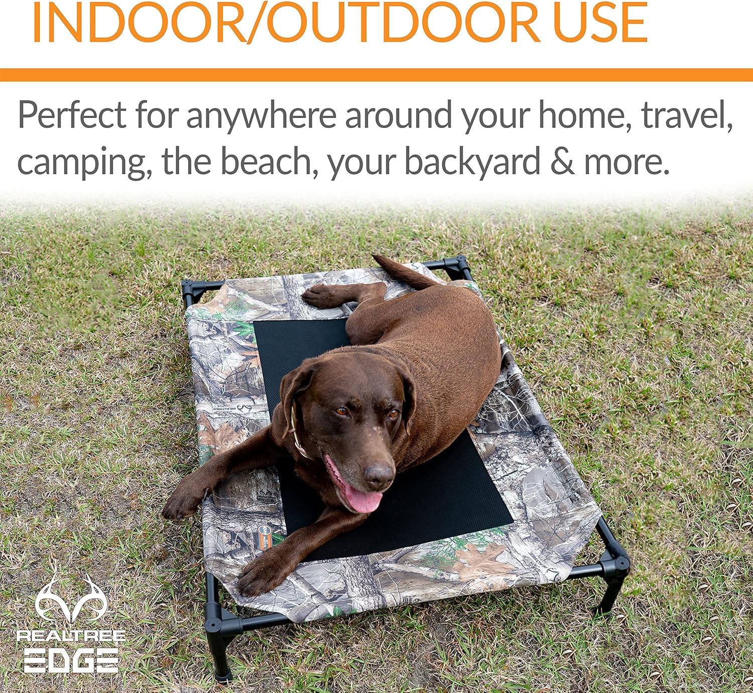 K&H Pet Products Original Pet – Cama elevada para perro y dosel para cuna, camuflaje Realtree Edge / malla negra, mediana Realtree Edge Camo/Malla